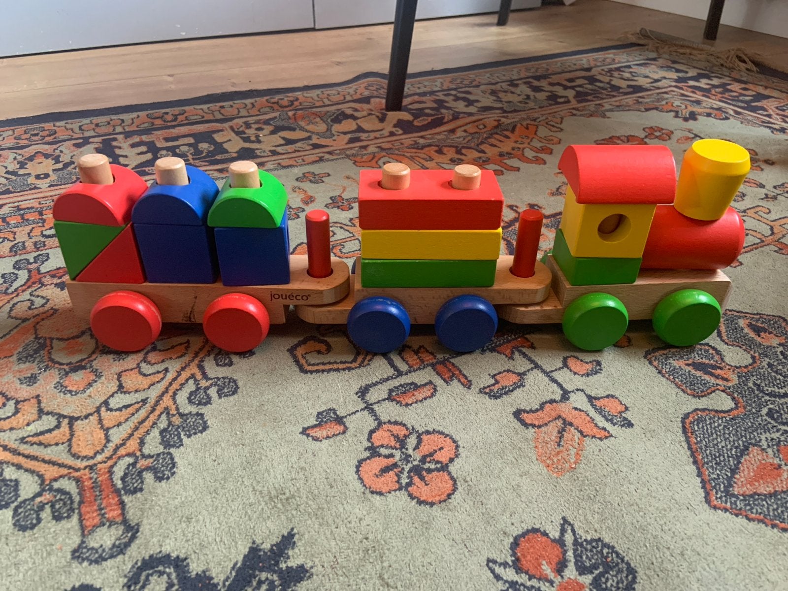 Houten trein met blokken van Jouéco, Ophalen, Gebruikt, Duw- of Trekspeelgoed