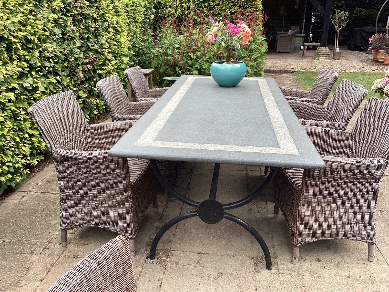 Grote, zeer zware granieten tuintafel, Ophalen, Gebruikt, Overige materialen, Eettafel