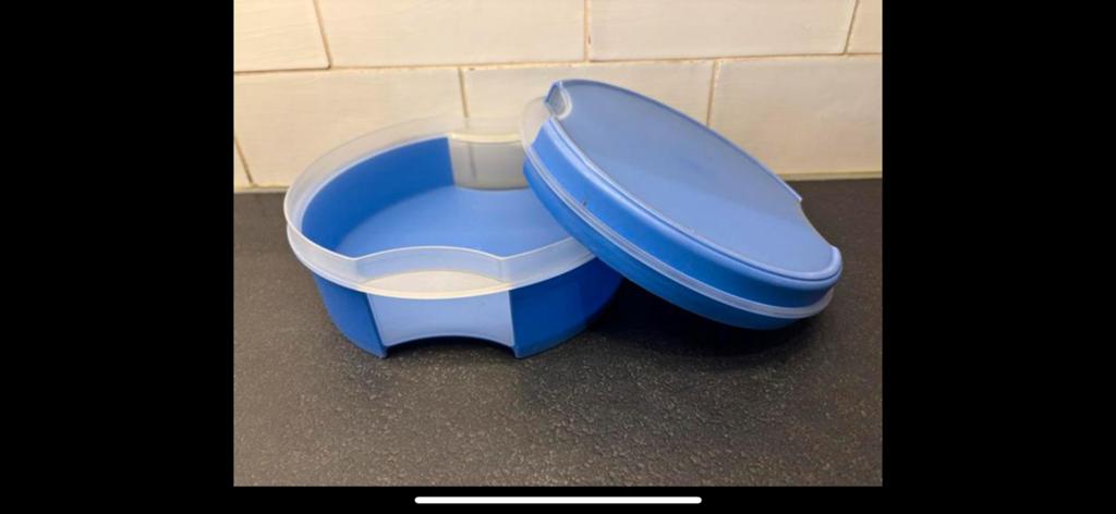 Tupperware dolce vita koekdoos koektrommel trommel, Ophalen of Verzenden, Gebruikt, Blauw, Bus of Trommel