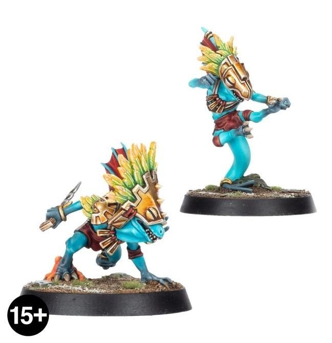 Blood Bowl Lizardmen Team: Dribl & Drull (deels geverfd), Ophalen of Verzenden, Zo goed als nieuw