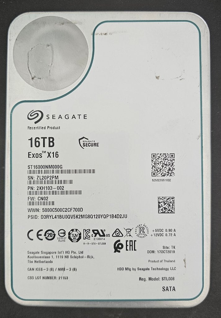 Seagate Exos X16 16TB SATA HDD ST16000NM000G - 7200RPM, Computers en Software, Harde schijven, Intern, Gebruikt, Ophalen of Verzenden