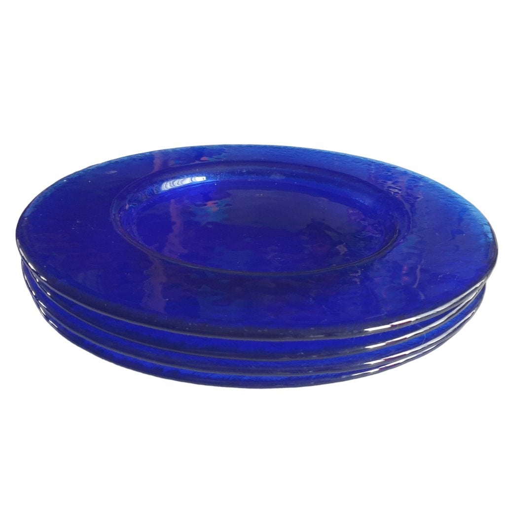 Retro grote kobaltblauwe glazen borden 34 cm 4 stuks 2408, Gebruikt, -, -, Ophalen of Verzenden