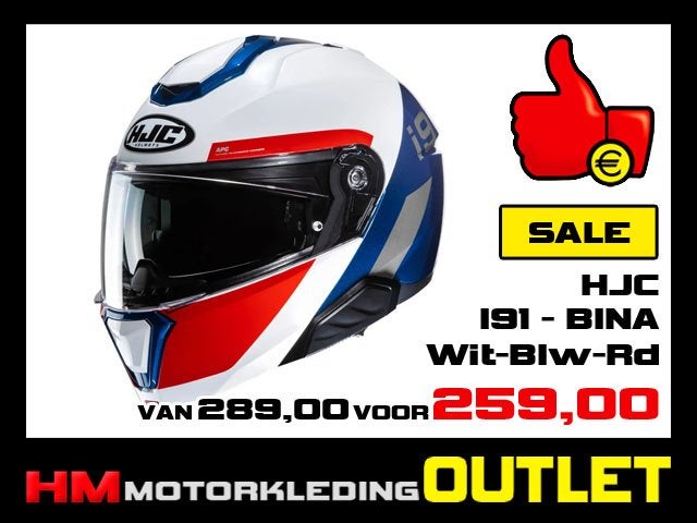 Motorhelm HJC I91 Bina - Wit-Blauw-Rood - Systeemhelm I 91, Systeemhelm, HJC, Niet ingevuld, Dames