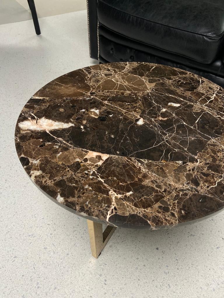 Luxe salontafel van bruin marmer, Ophalen, Overige materialen, 50 tot 100 cm, Rond