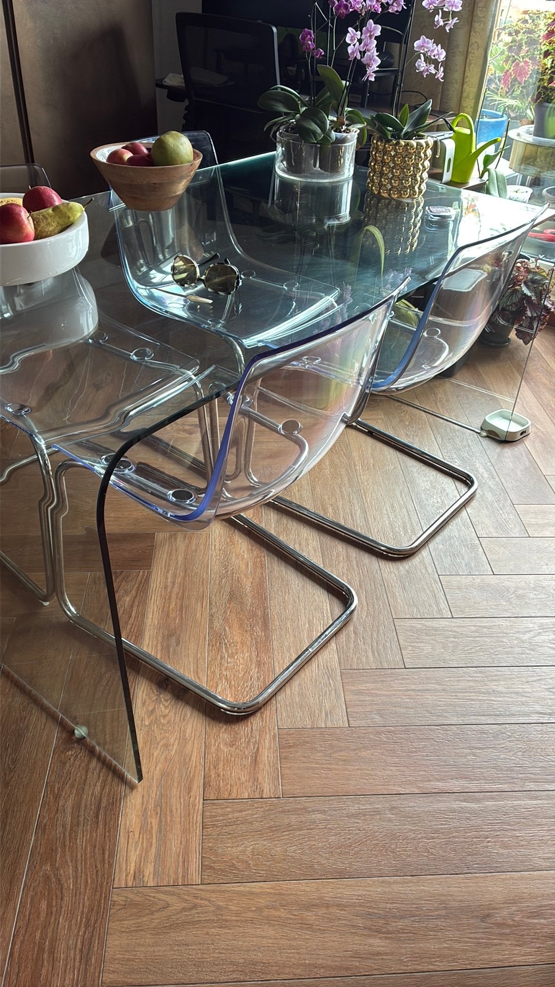 Design Glazen gebogen eettafel, Ophalen, Gebruikt, Retro / Design, 50 tot 100 cm