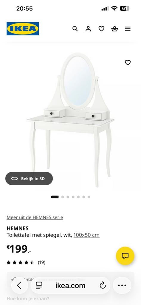 Hemnes witte kaptafel IKEA - NIEUW in DOOS, Huis en Inrichting, Ophalen, Overige materialen, Nieuw, 50 tot 100 cm