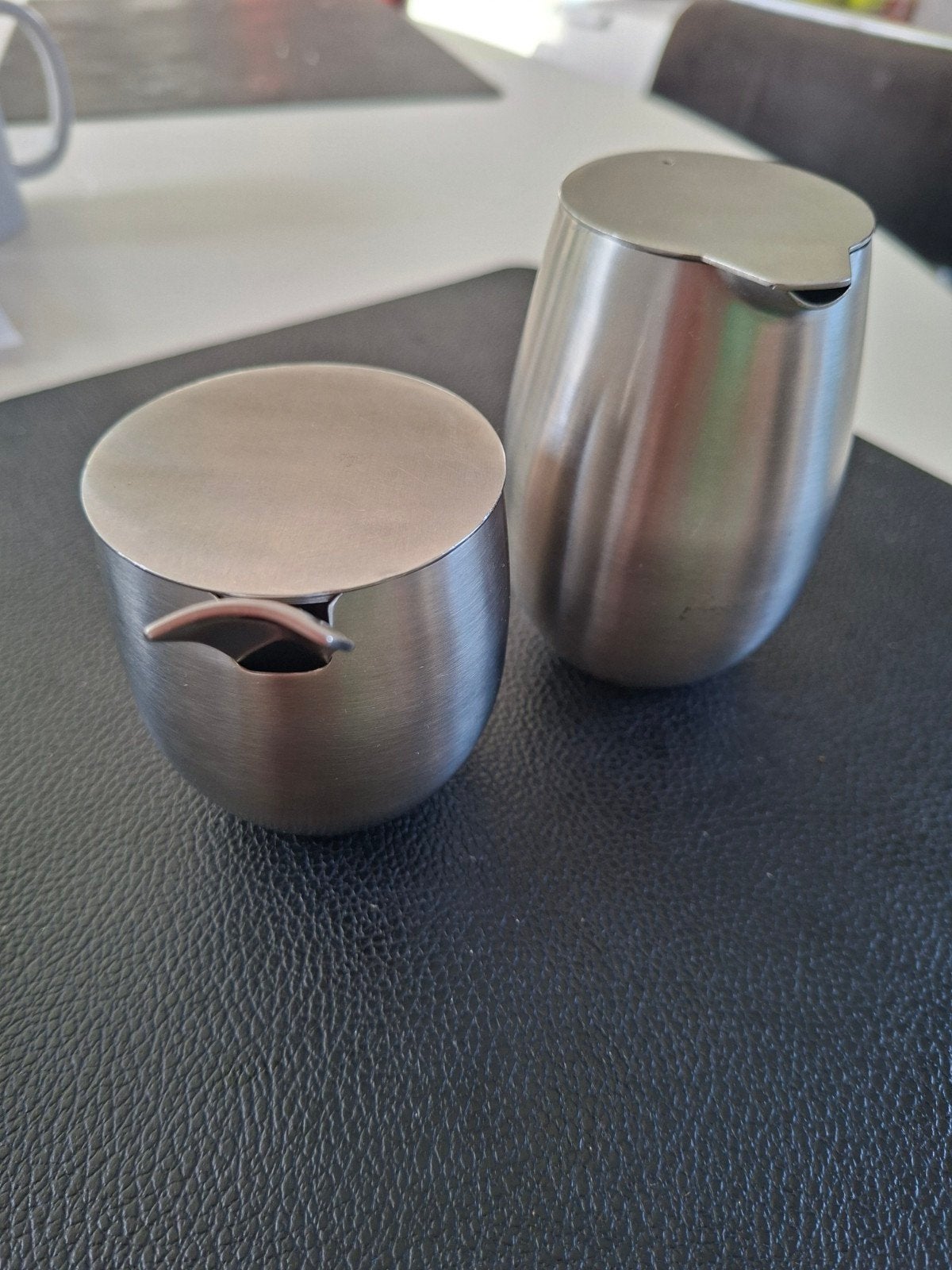 RVS suikerpot en melkkan met lepel Bodum Columbia, Zilver, Bodum, Ophalen of Verzenden, Metaal