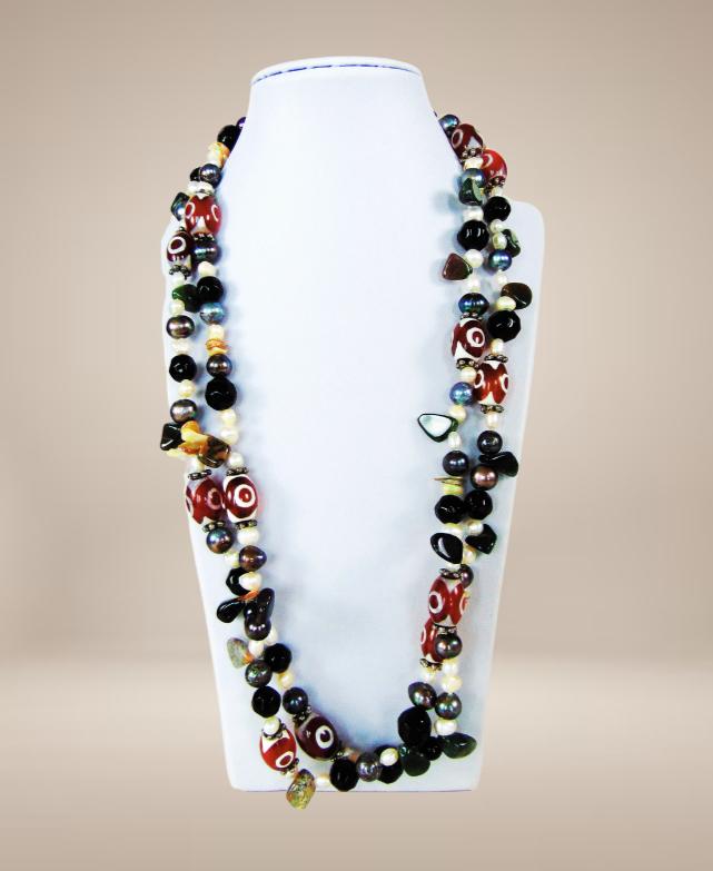 Prachtig 130cm lange CARNEOOL ‘Dzi eyes’ en parels ketting!, Sieraden, Tassen en Uiterlijk, Overige kleuren, Verzenden, Zo goed als nieuw