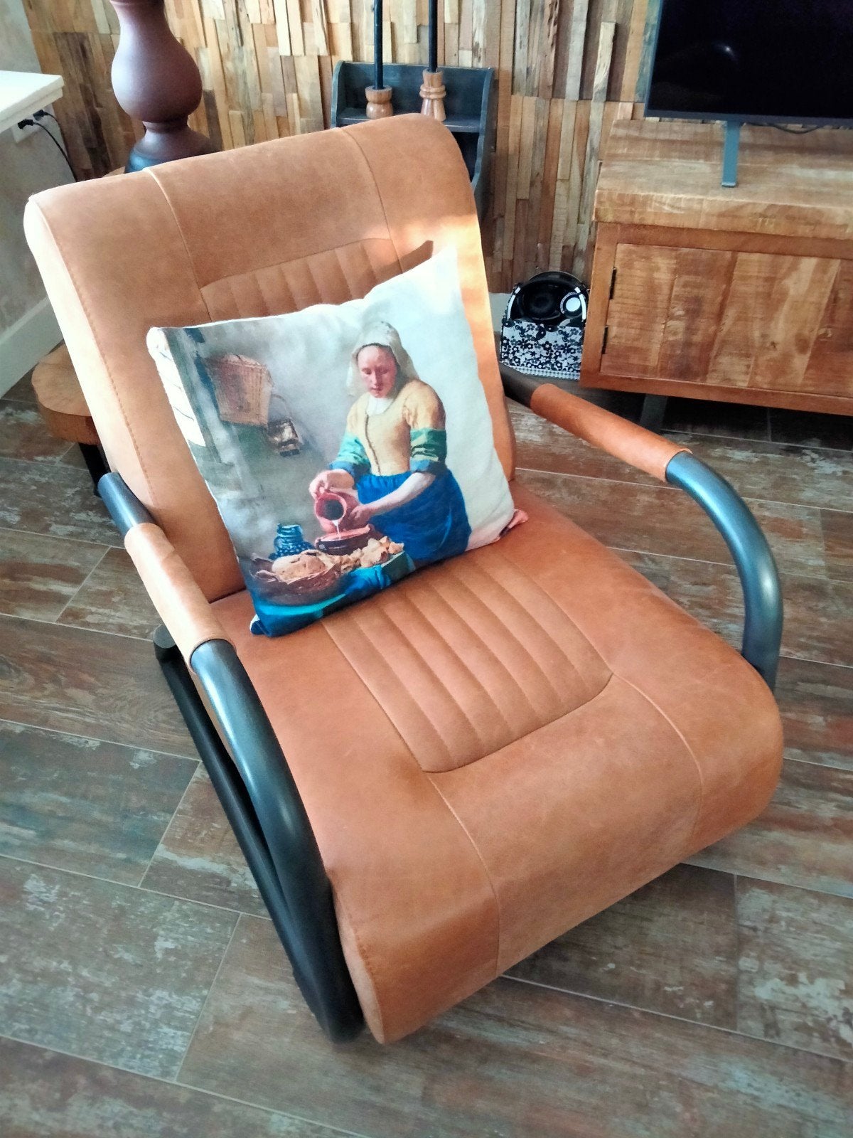 nieuwe stoel.met nieuwe poef, Ophalen, Nieuw, Leer, 50 tot 75 cm