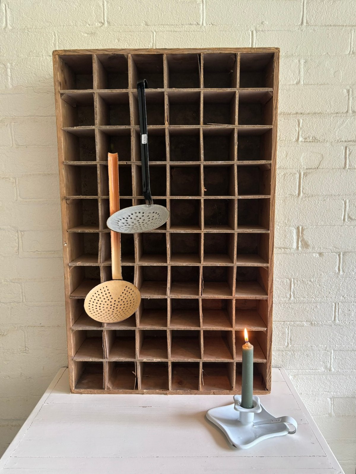 Brocante houten vakkenkast, werkplaatskast, Ophalen