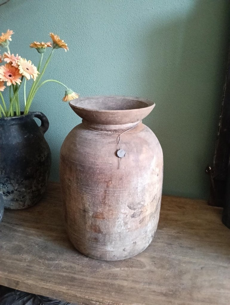 Hoffz kruik XL Nepalese kruik 38 cm hoog, Ophalen of Verzenden, Zo goed als nieuw, Hout, Landelijk