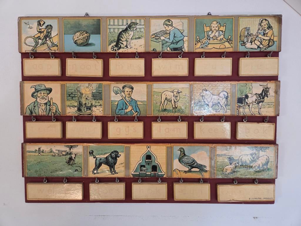 Vintage Aap Noot Mies Leesplankje J.B. Wolters Groningen, Antiek en Kunst, Antiek | Schoolplaten, Ophalen of Verzenden, Overige thema's
