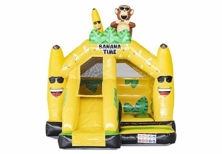 Springkussen Combo Banana met glijbaan te huur en andere!, Ophalen, Zo goed als nieuw, Overige