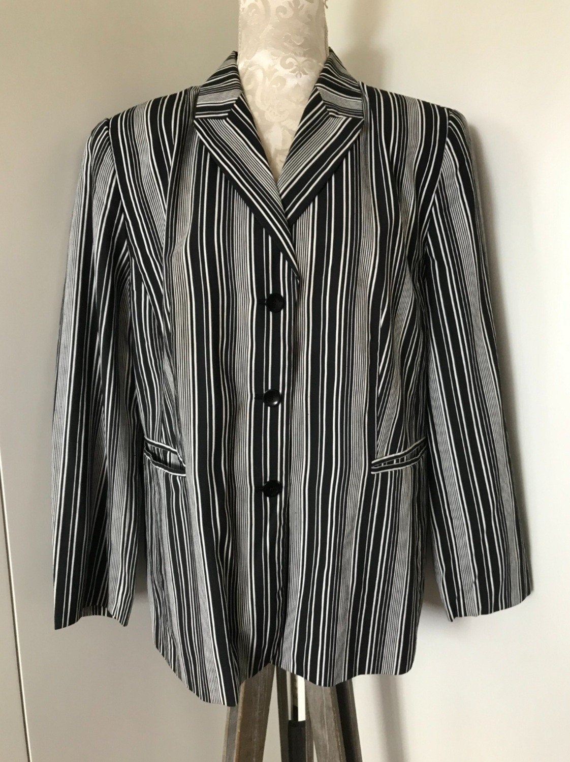 Zwart-Witte Linnen Blazer, Ophalen of Verzenden, Zo goed als nieuw, Zwart, Jasje of Colbert