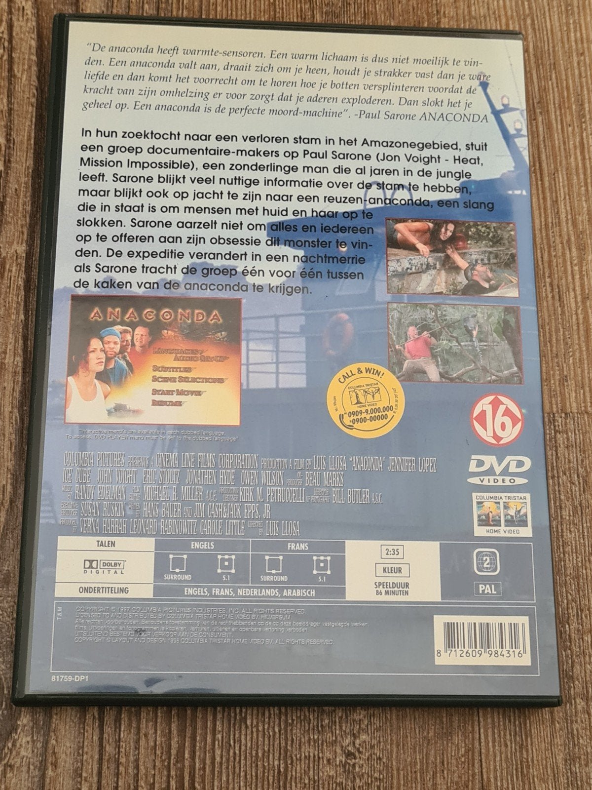 Anaconda DVD - Actiethriller met Jennifer Lopez, Vanaf 16 jaar, Nederlands, Ophalen of Verzenden, Inclusief doosje