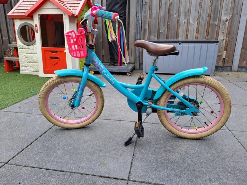 Nogan meisjesfiets 16 inch + zijwieltjes en poppenstoeltje, Fietsen en Brommers, Ophalen, Terugtraprem, Zijwieltjes, 16 tot 20 inch