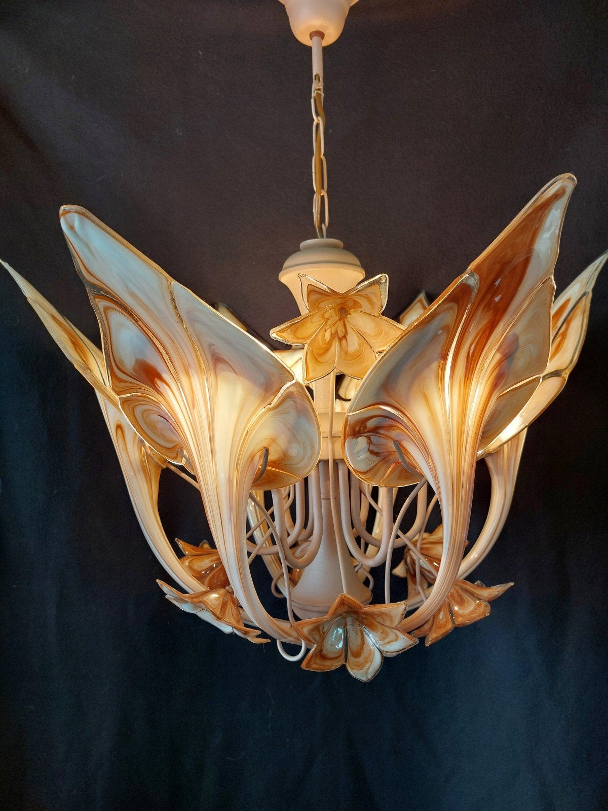 Vintage Murano grote mondgeblazen Calla Lily floral lamp, Huis en Inrichting, Ophalen, Gebruikt, Vintage, Art Nouveau, Bloemmotief