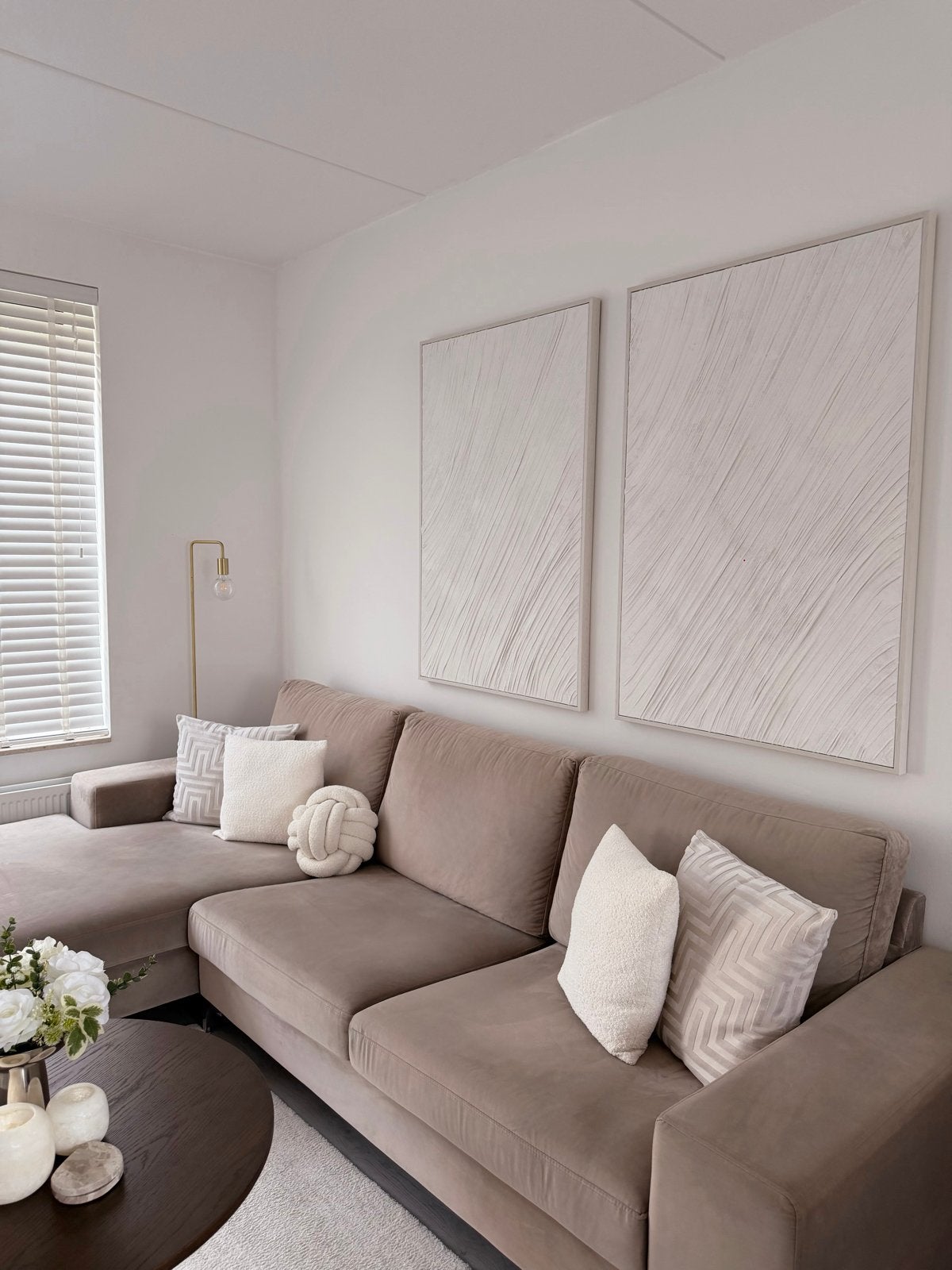 Beige-taupe Fluwelen Loungebank - 295 cm breed, Huis en Inrichting, Ophalen, 250 tot 300 cm, Gebruikt, 100 tot 125 cm