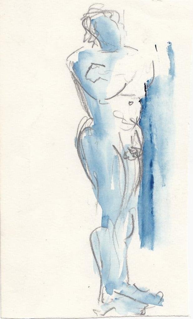 Staand naakt figuur jaren 90, Ophalen of Verzenden, Tekening, Aquarel, Origineel