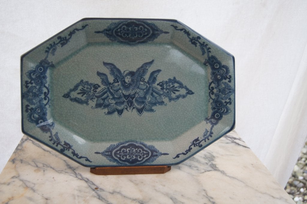 Achthoekige schaal met engelen decor, Ophalen of Verzenden