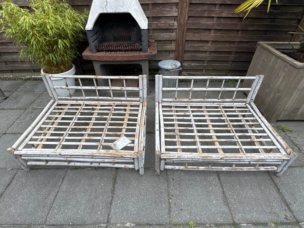 Bamboe palletbanken (2 stuks), Ophalen, Gebruikt, Tweepersoons, 75 tot 100 cm