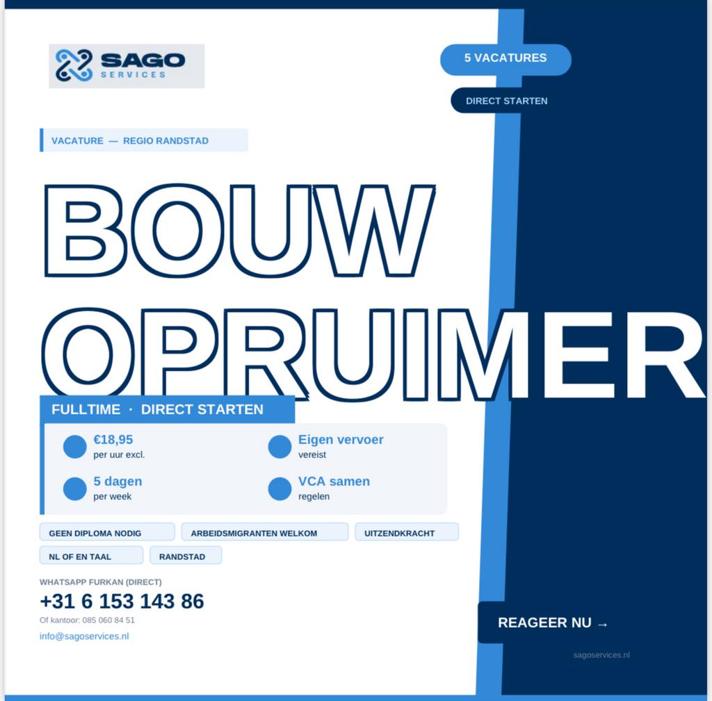 Bouwopruimer gezocht | Fulltime | €18/uur | Direct starten, Overige niveaus, Starter, Overige vormen