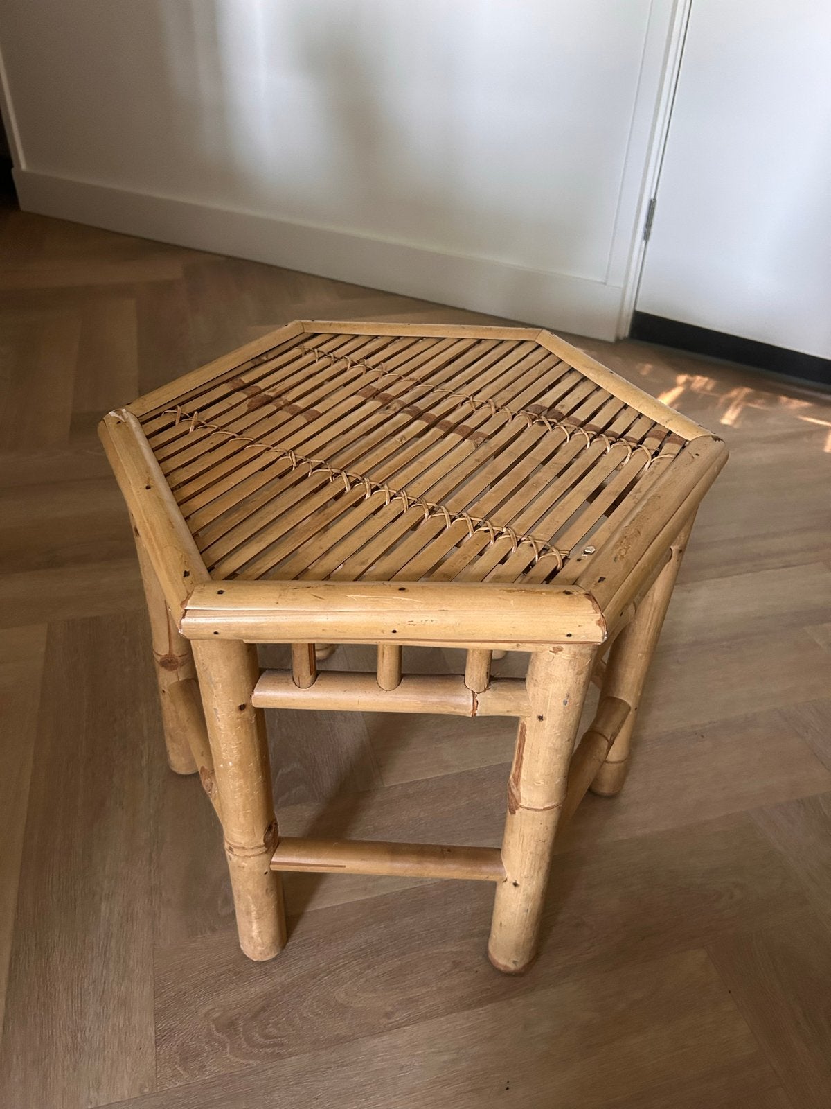 Vintage Bamboe Bijzettafel / Plantentafel, Ophalen, Minder dan 45 cm, Minder dan 55 cm, Gebruikt