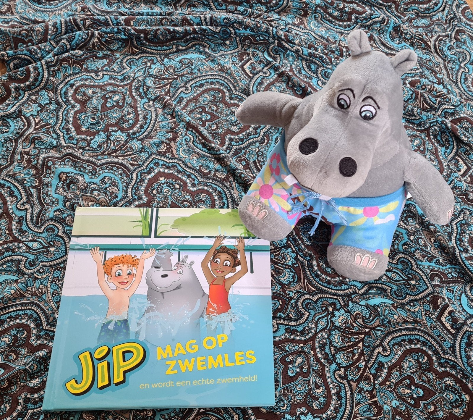 Jip Nijlpaard Knuffel en het Boek Jip mag op zwemles, Overige merken, Overige karakters, Overige typen, Grijs