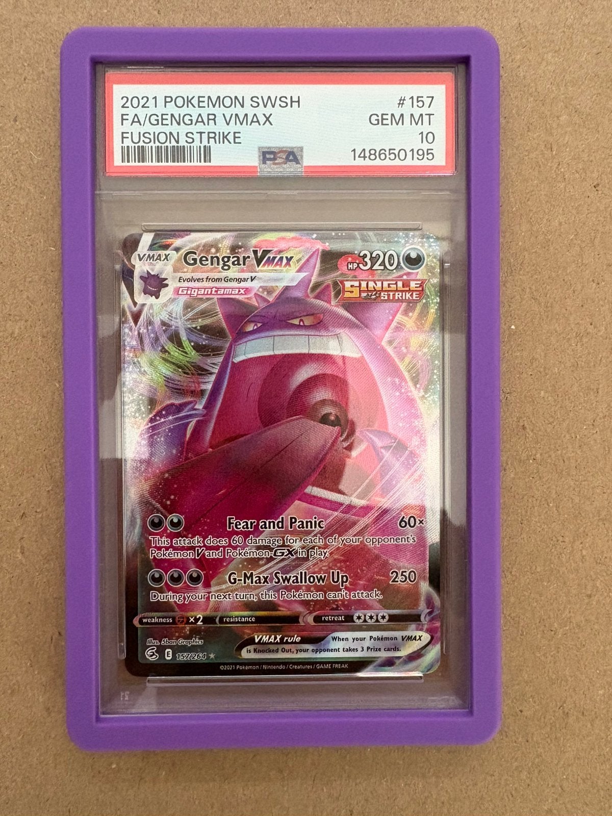 Pokemon Gengar Vmax 157/264 Fusion Strike PSA 10, Hobby en Vrije tijd, Verzamelkaartspellen | Pokémon, Ophalen of Verzenden, Nieuw
