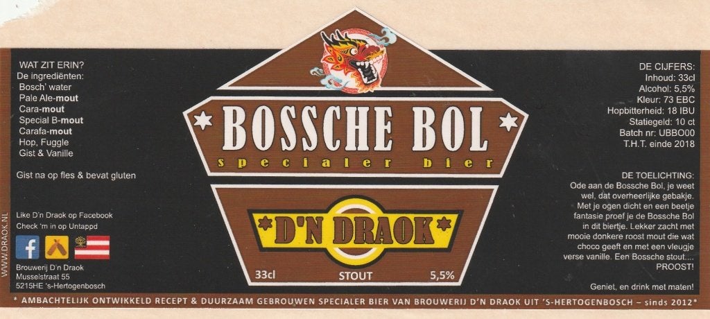 bieretiket Nederland D'n Draok : Bossche Bol, Verzenden, Nieuw, Overige typen, Overige merken