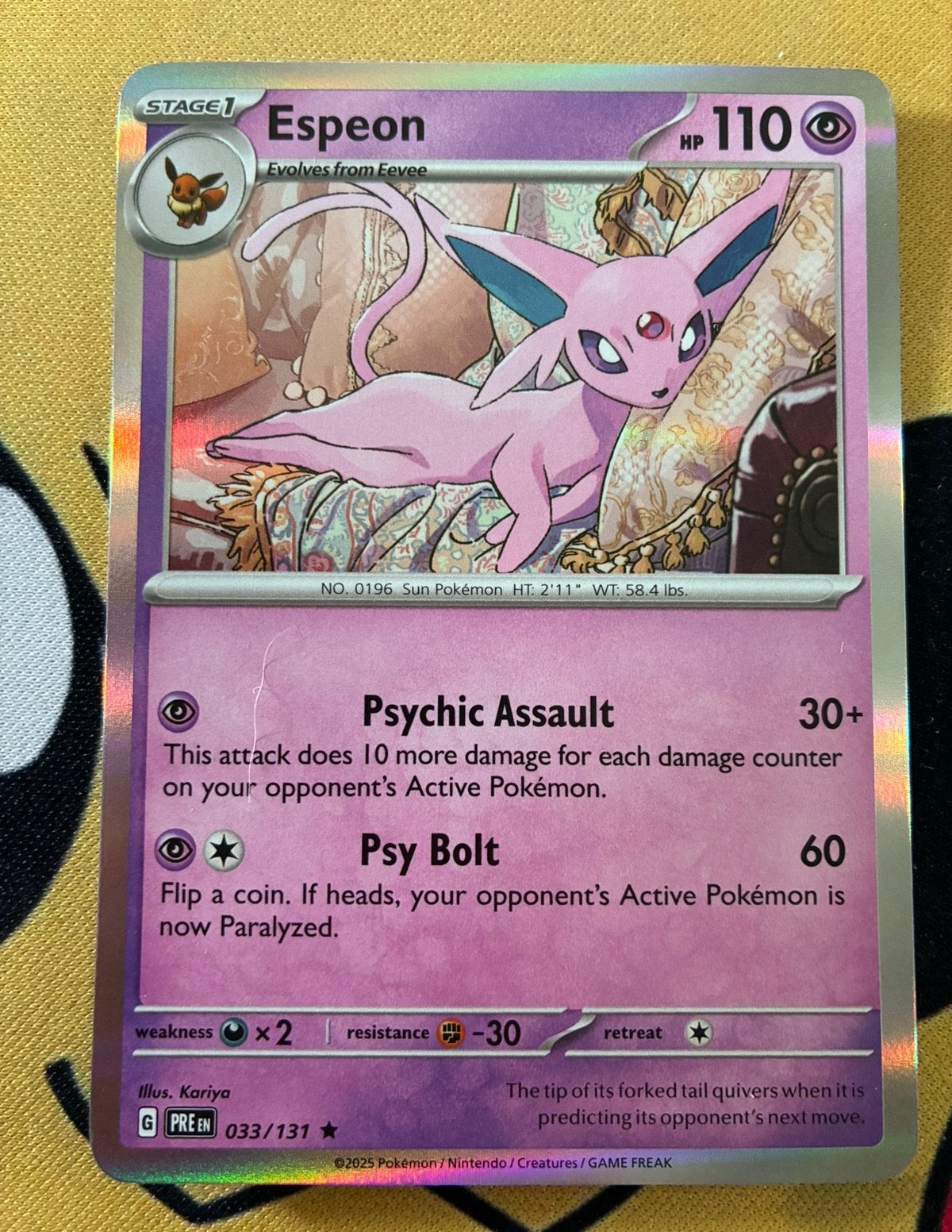 Espeon 033/131 Holo – Prismatic Evolutions –, Hobby en Vrije tijd, Ophalen of Verzenden, Zo goed als nieuw