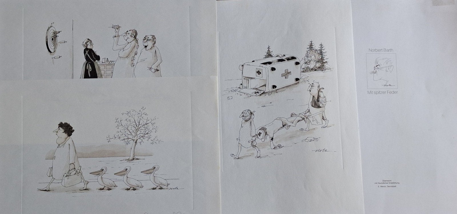 Grafiekenset Norbert Barth. 3 st. * Zie tekst., Ophalen, Dagelijks leven, 27 cm, Gesigneerd