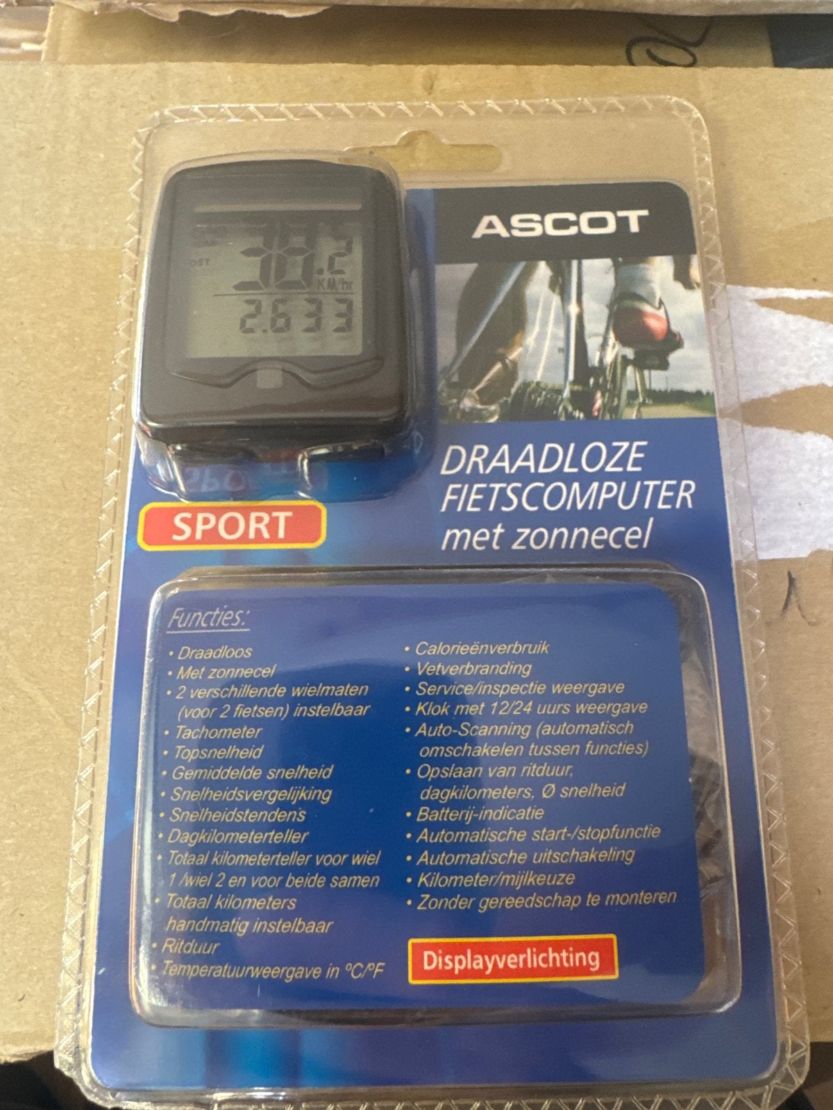 Ascot Draadloze Fietscomputer met Zonnesensor, Fietsen en Brommers, Fietsaccessoires | Fietscomputers, Ophalen of Verzenden, Draadloos