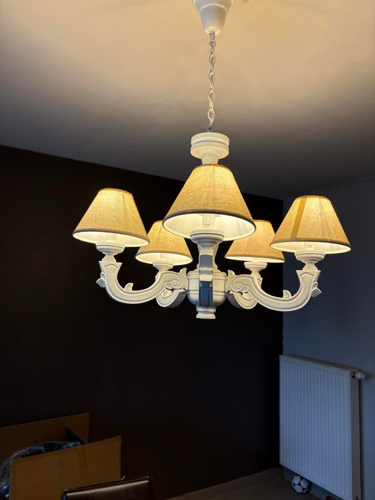Landelijke Luster met 5 Lampen, Ophalen, Zo goed als nieuw, Stof, Minder dan 50 cm