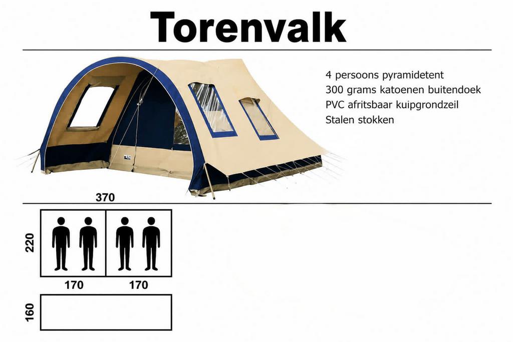 4 persoons piramidetent de Torenvalk nooit gebruikt, Caravans en Kamperen, Tenten, Ophalen, Nieuw, Tot en met 4