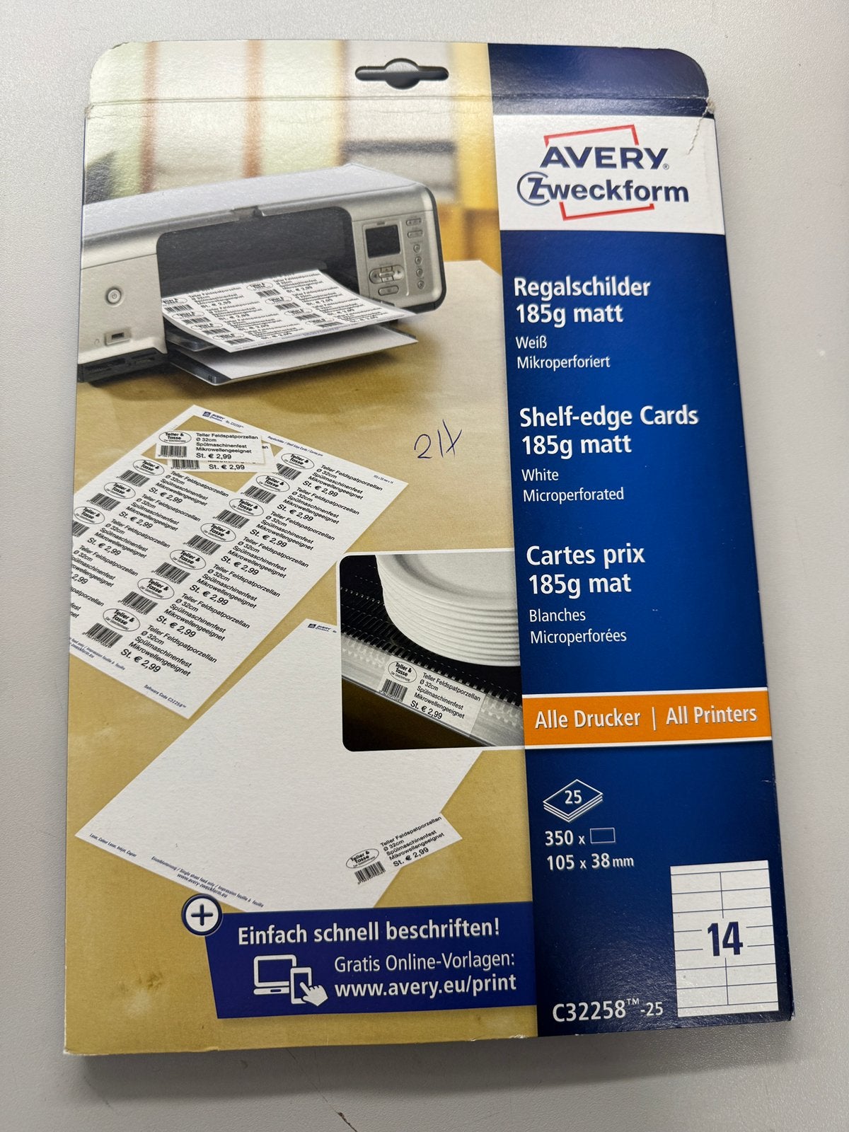 Avery kaartjes 105x38mm, Ophalen of Verzenden, Zo goed als nieuw