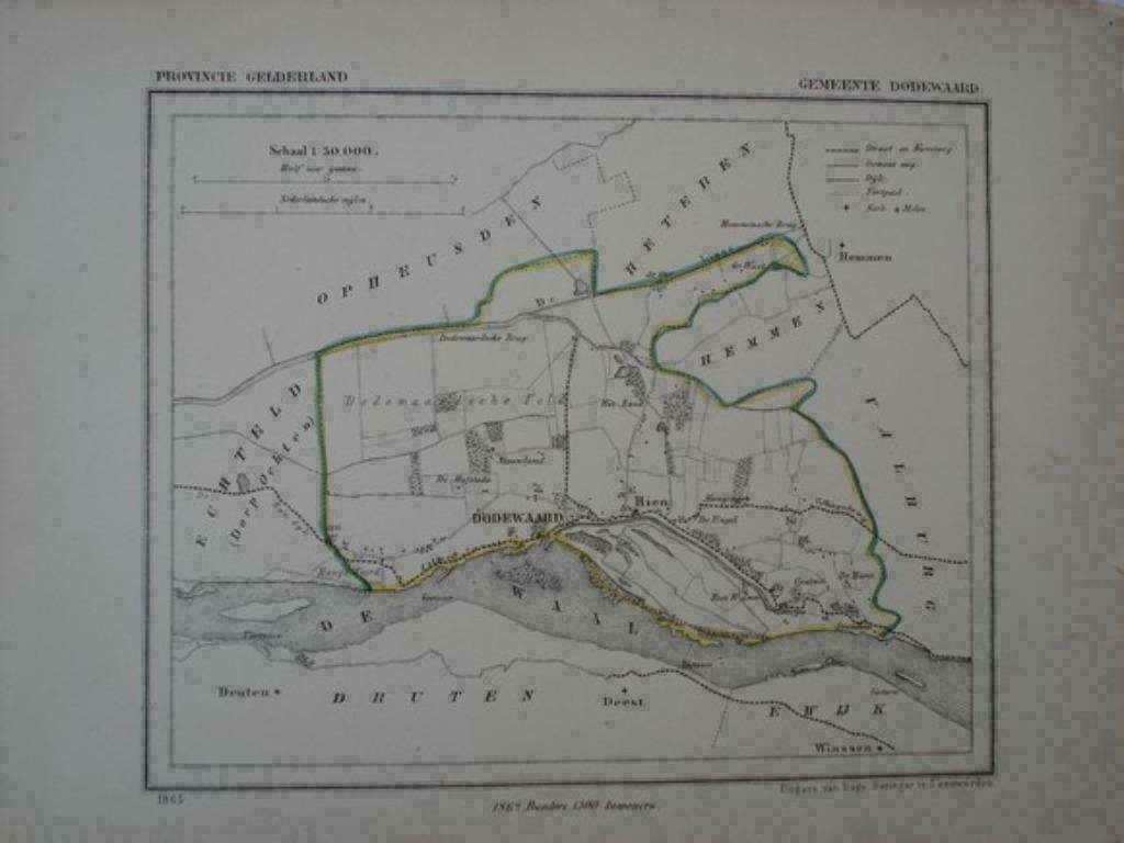 45 / Dodewaard   litho Kuyper GLD 1867, Antiek en Kunst, Ophalen of Verzenden