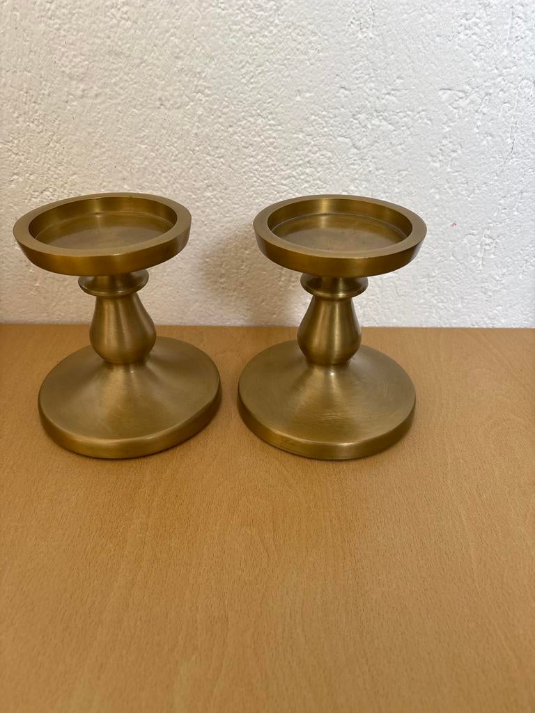 Set van 2 gouden kandelaars met LED kaarsen, Ophalen, Zo goed als nieuw, Metaal, Kandelaar