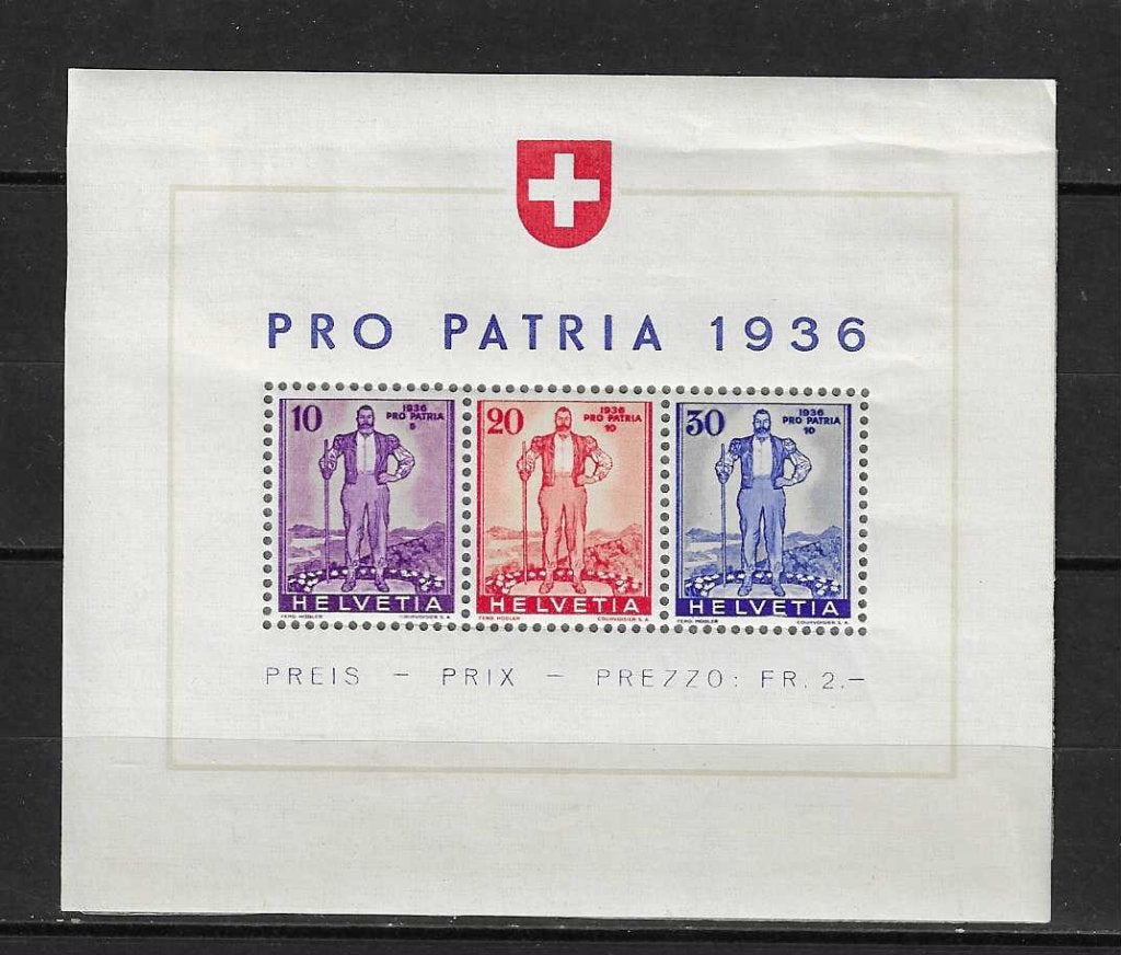 Postzegels Helvetica Zwitserland Blok 1936 pro patria, Ophalen of Verzenden