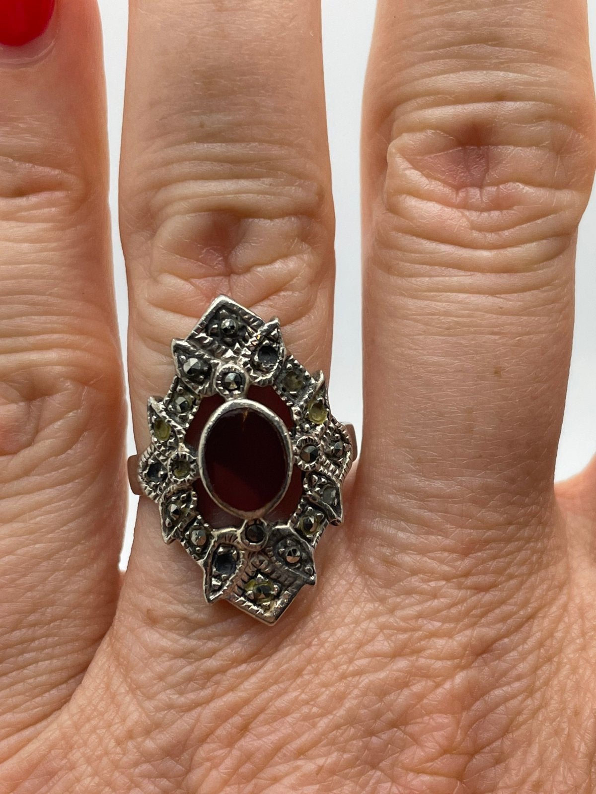 E586 Prachtige zilveren carneool ring maat 18,5, Ophalen of Verzenden, Zilver, Met edelsteen