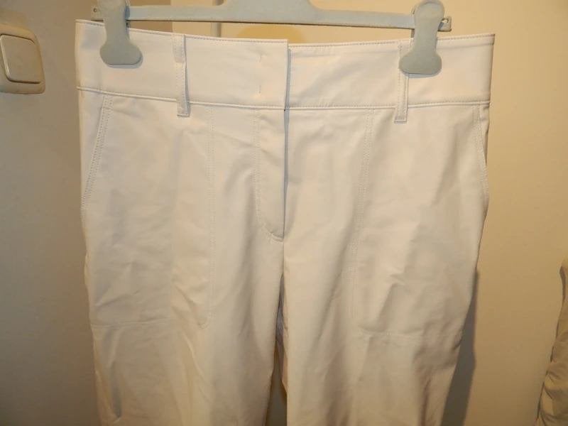 Marccain leder look broek creme kleur capri model N5, Overige kleuren, Verzenden, Maat 42/44 (L), Zo goed als nieuw