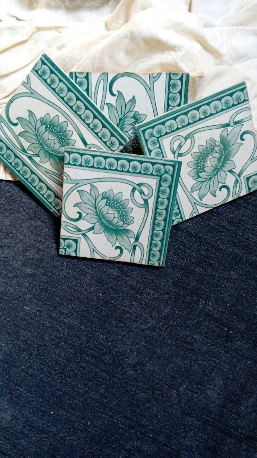 Set van 4 antieke Mosa Jugendstil Art Noveau tegels ca.1910, Antiek en Kunst, Ophalen