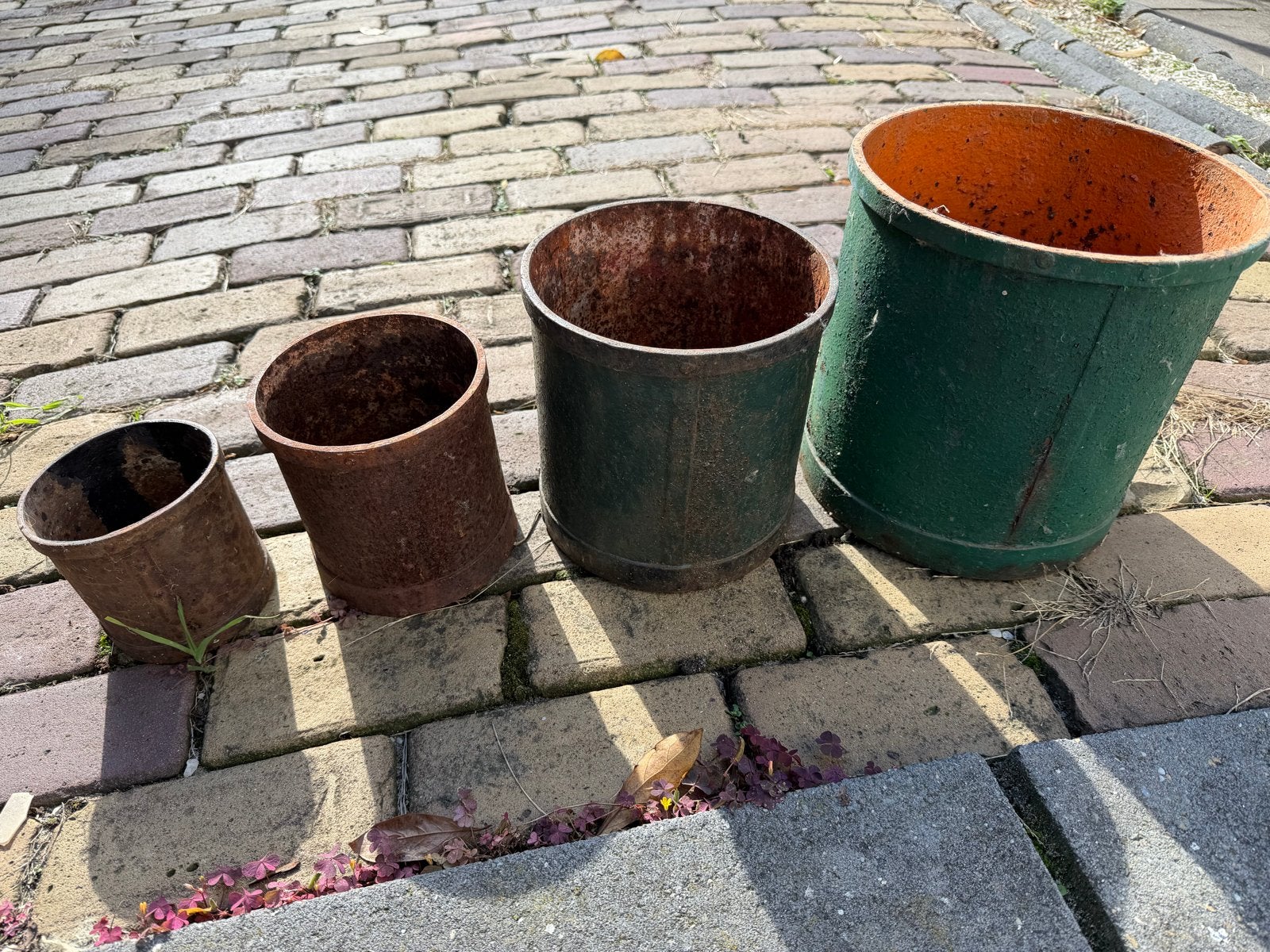 Antieke gietijzeren geijkte maatbekers emmers - Set van 4, Antiek en Kunst, Ophalen