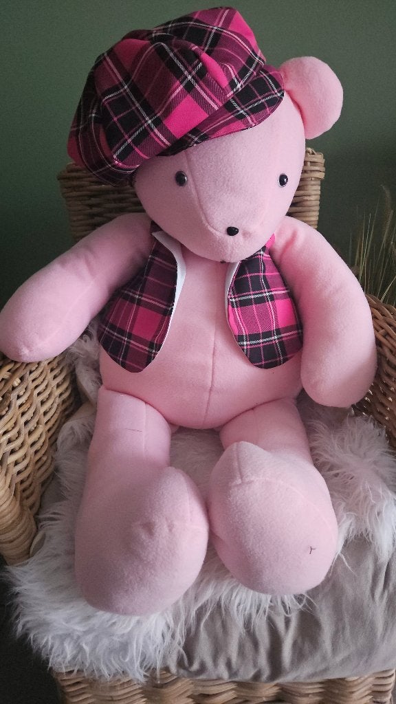 Grote knuffel/memorybeer met los hesje  en pet, 90cm0cm, Beer, Handgemaakt, Nieuw, Ophalen of Verzenden