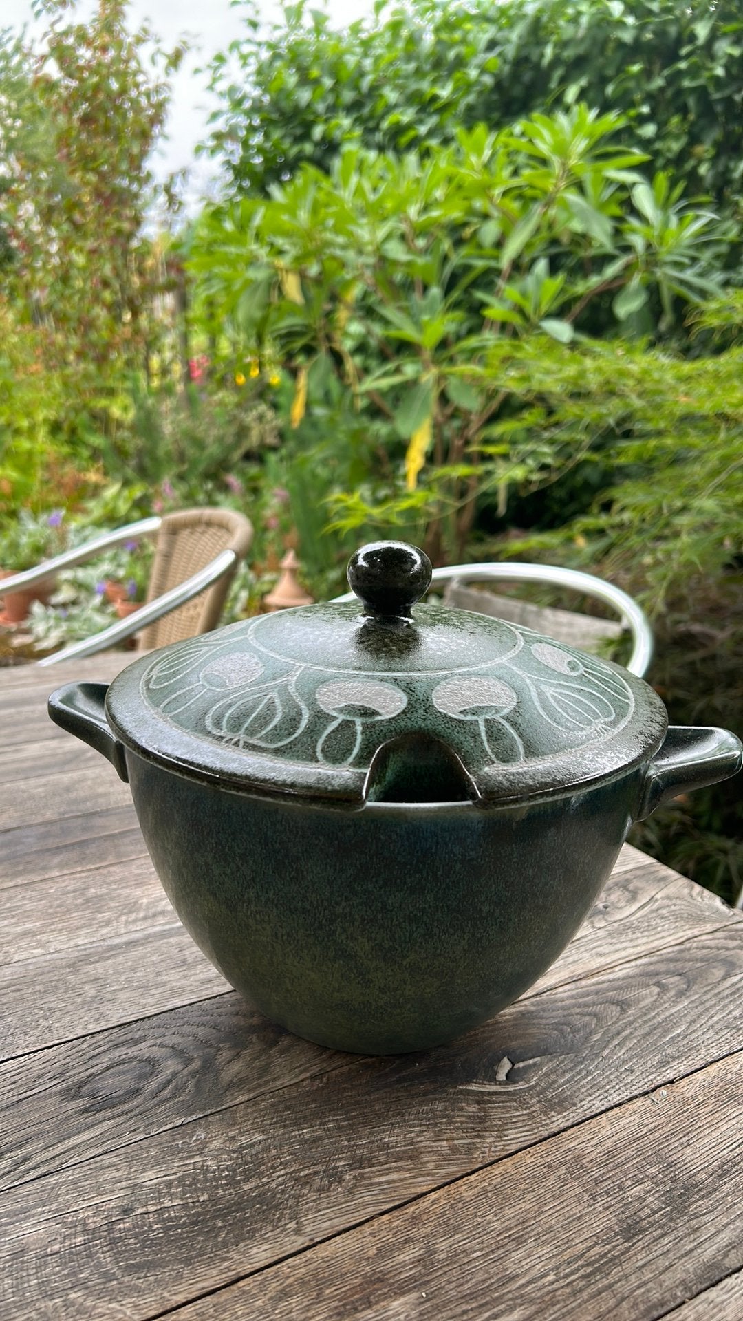 Vintage midcentury terrine soepterrine groen keramiek, Ophalen of Verzenden, Zo goed als nieuw, Overige materialen, Pot, Bus of Blik