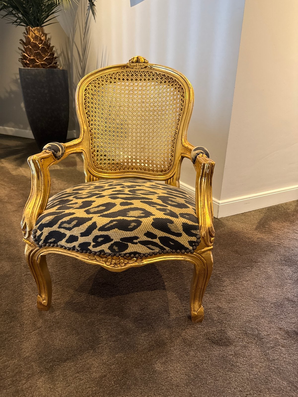 Gouden Barok kinderstoeltje met Luipaardprint Bekleding, Kinderen en Baby's, Ophalen, Gebruikt, Overige typen