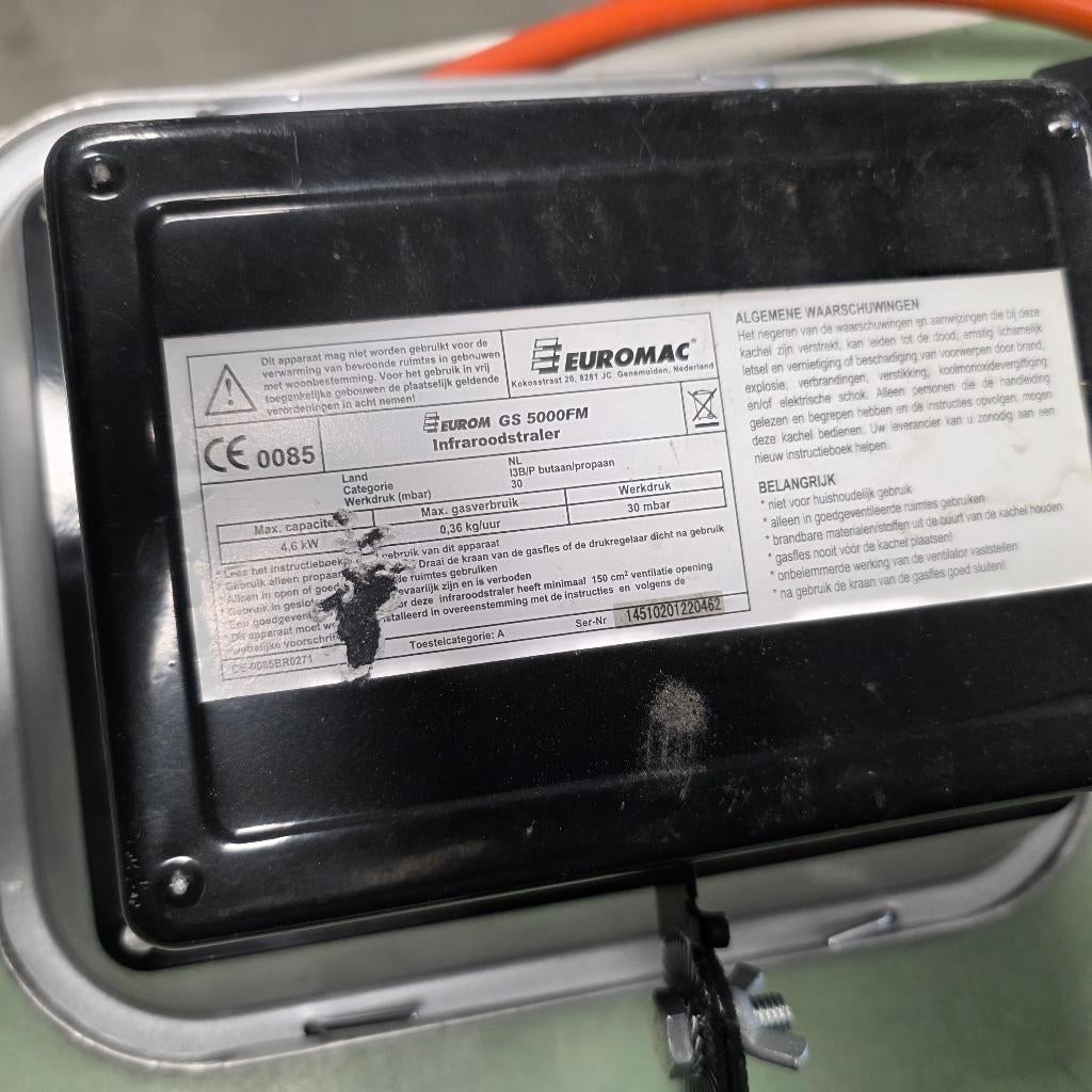 EUROMAC INFRAROODSTRALER VOOR GASFLES GS 5000FM, Ophalen of Verzenden, Zo goed als nieuw, Gas