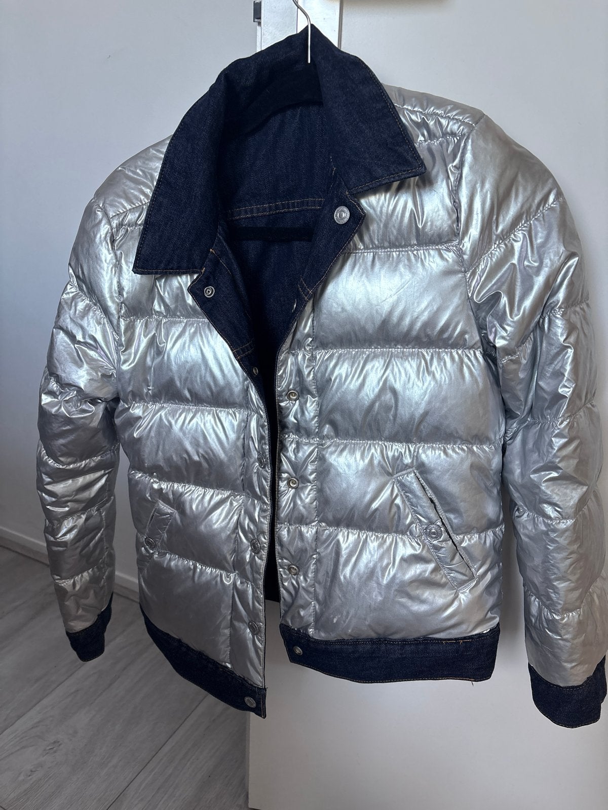 Levi's Reversible Puffer/Denim Jas - Zilver/Donkerblauw, Ophalen of Verzenden, Zo goed als nieuw, Overige maten, Zilver