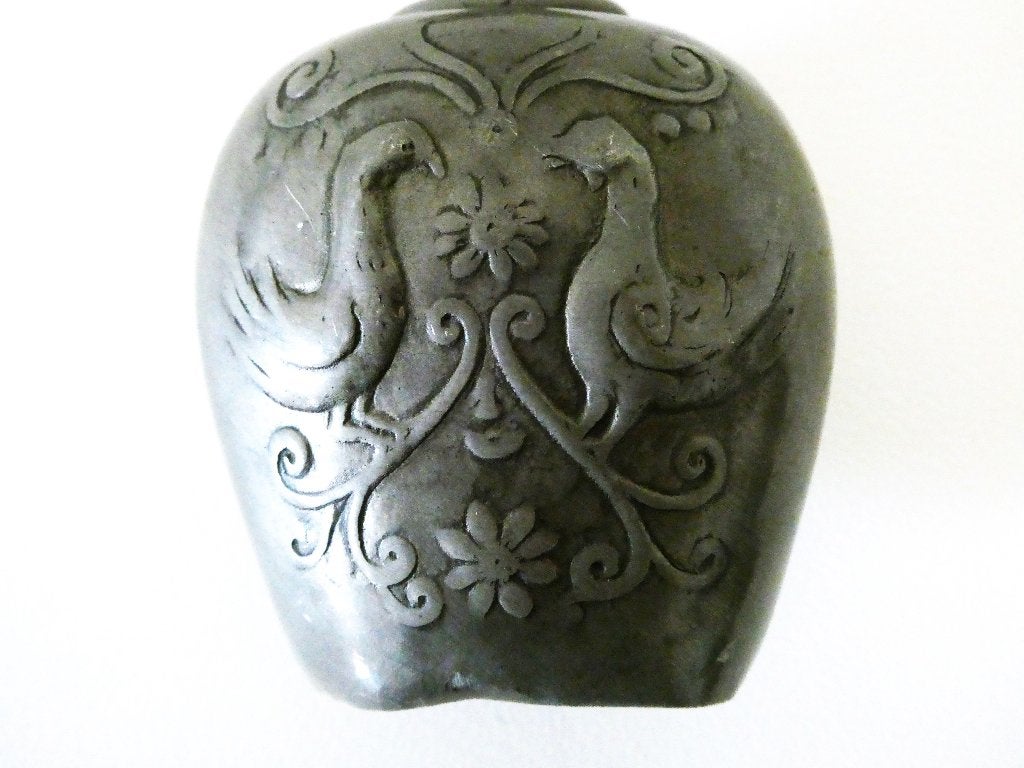 Tafelbel handbel floraal gedecoreerd met 2 duiven, Antiek en Kunst, Ophalen of Verzenden