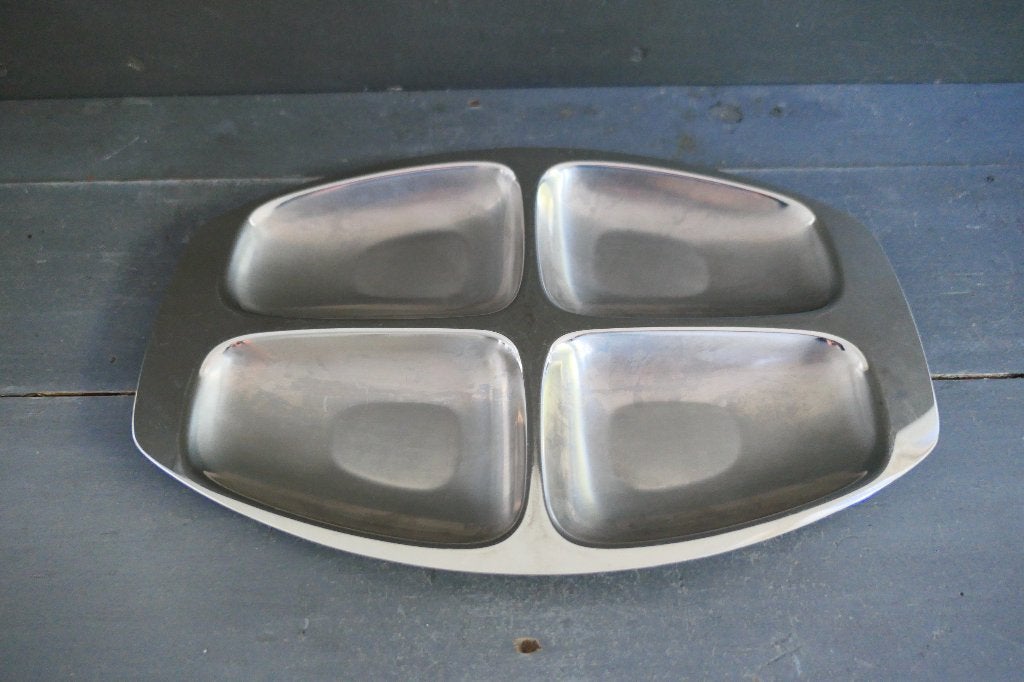 Vintage Alessi schaal antipasta met 4 compartimenten, Schaal, Verzenden, Zo goed als nieuw, Metaal